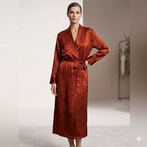 Zara Long Satin Robe Style Dress in Burnt Orange